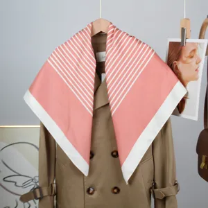 Pink white striped square silk scarf for women, 90cm twill silk scarf professional style shawl versatile