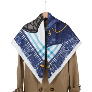 2025 New Women Silk Scarf 90cm Square Twill Equestrian Saddle Print Elegant British Style