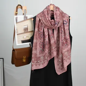 Femme lin long foulard rétro cachemire imprimé châle léger respirant mode tour de cou
