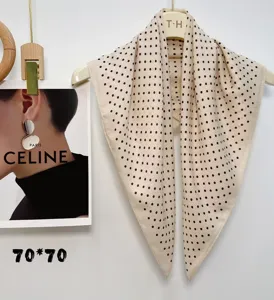 French style polka dot square scarf, elegant lightweight cotton and linen scarf for women.