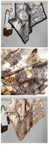 Foulard carre en soie de luxe avec imprime floral de peinture a l'huile, 90cm.