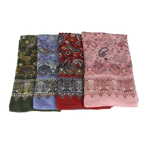 Écharpe longue et châle en lin à motif cachemire pour femme, style voyage vintage hijab.