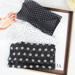 French retro polka dot long scarf women lightweight breathable neckerchief stylish black white