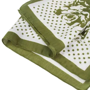 Elegante pañuelo cuadrado de seda con lunares verde oliva estilo francés camelia para mujer primavera