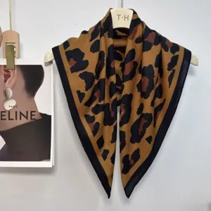 Classic leopard print square scarf for women, elegant fashion neckerchief and sun scarf.