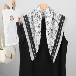 Frühling neue Kunstseide Wolle Quadrat Schal klassisch schwarz weiß Druck Damen elegante Schal