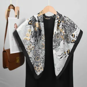 Foulard carré de luxe peinture à l'huile femmes 90cm imprimé floral twill soie châle élégant