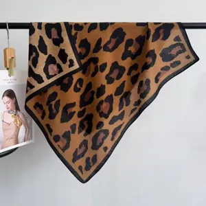 Fashion leopard print square scarf retro style silk cotton headscarf neckerchief for women