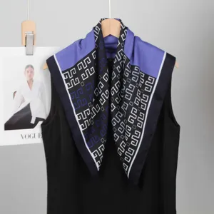 Geometric print square scarf for women stylish silk feel retro neckerchief color blocked wrap