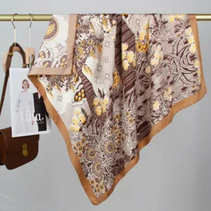 Foulard carré floral effet soie 90cm imprimé peinture à l'huile rétro châle chic