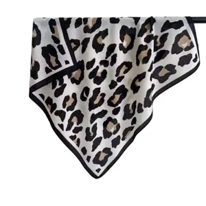 Women fashion leopard print square scarf retro chic neckerchief stylish cotton linen shawl