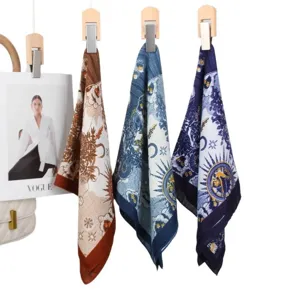 Fashion printed square scarf for women, featuring elegant star and moon design, soft fabric.