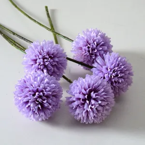 Artificial purple pompon chrysanthemum flowers for home wedding decoration props.