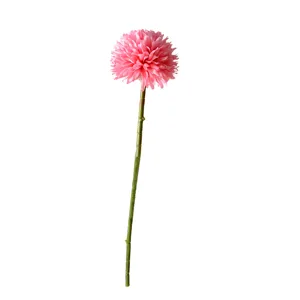 Single head artificial flower pink pom pom chrysanthemum for home decor main view product shot