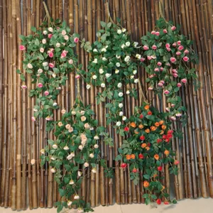 Guirlande suspendue en soie de vigne de rose artificielle pour déco murale de maison et tuyau.