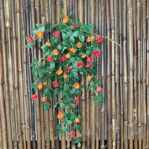 Guirlande de fleurs de roses artificielles en soie pour décoration murale feuillage vert.