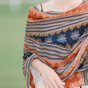 Vintage ethnic print cotton linen shawl beach scarf for women summer sun protection