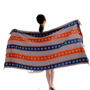 Retro ethnic print cotton linen beach towel and summer sun protection shawl scarf