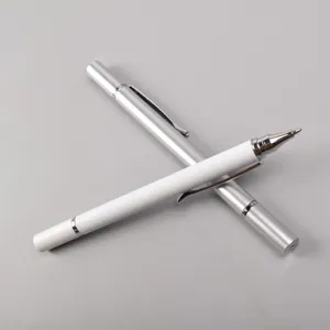 Universal capacitive stylus pen for mobile phones and tablets, white and silver design, fine tip.