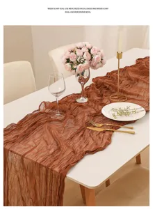 Runner da tavola bohémien in garza stropicciata terracotta per decorazioni nuziali eleganti