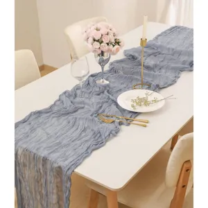 Elegante runner da tavola in garza blu polvere per decorazioni boho