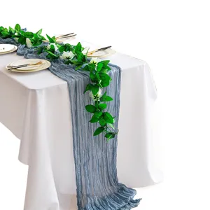 Runner da tavolo bohémien elegante in garza blu per matrimoni e decorazioni feste