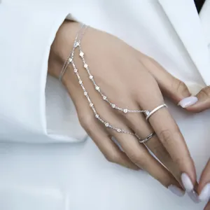Close-up detail of 925 sterling silver slave bracelet with sparkling CZ circles