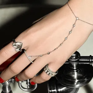 Luxury 925 sterling silver heart ring and zircon geometric hand chain bracelet for women