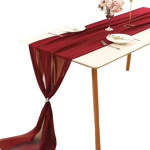 Elegant burgundy chiffon table runner for wedding decoration and banquet parties