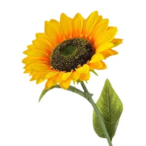 Tournesol artificiel en soie à tige unique avec pétales jaune vif pour décoration