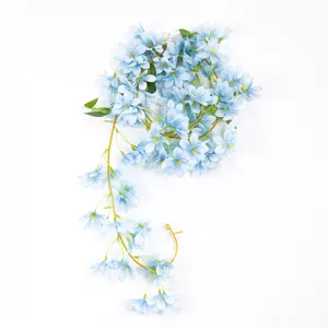 Long cascading light blue artificial jasmine flower vine for wedding and ceiling decor