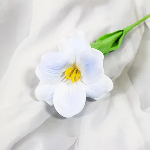 Artificial PU open tulip flower in light blue and white for elegant home wedding decor