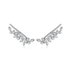 Elegante 925 Sterling Silber Blatt Ohrklemmen mit funkelnden Zirkonia