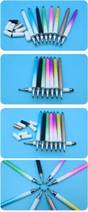 Lápices táctiles capacitivos 2 en 1 con puntas de disco y tela en colores degradados