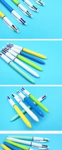 Vue détaillée des stylos à bille rétractables à 4 couleurs en tons vifs variés