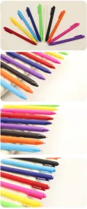Detail view of colorful 0.5mm retractable gel pens with matte finish