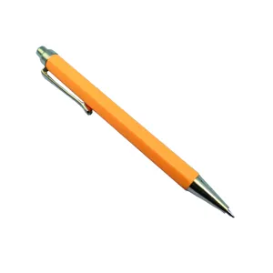 Orange hexagonal retractable ballpoint pen with silver metal accents for office and school