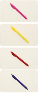 Multi-colored matte finish 0.5mm retractable gel pens in pink, yellow, red, and navy blue