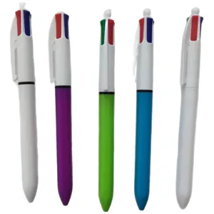 Lot de cinq stylos à bille rétractables 4 couleurs avec corps multicolores