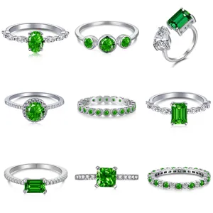 Anillo de Plata de Ley S925 con Diamantes de Imitación Verde Esmeralda Vintage Lujoso Elegante Anillo para Mujer Estilo Diamante Joyería