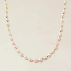 Conjunto de Collar y Pulsera de Plata de Ley S925 con Perlas de Agua Dulce Naturales y Cuentas de Neón Joyería de Moda para Mujer