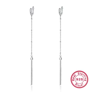Elegante S925 Sterlingsilber lange Quastenohrringe mit einem schlichten linearen Design