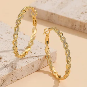 Minimalist 925 Silver Twisted Braided Hoop Earrings Micro Inlaid Rhinestone Exaggerated Statement Geometric Round Ear Rings For Women Party Jewelry