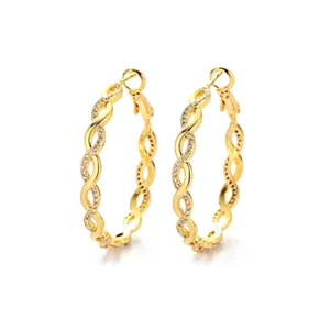 Elegant gold-plated S925 silver braided hoop earrings with micro-paved cubic zirconia.