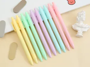 Detailed macro view of colorful retractable macaron gel pens in assorted pastel shades
