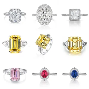 Anillo de Plata de Ley 925 Diamante Alto Carbono Oval Halo Pave Compromiso Boda Mujer Lujo Joyería Fina