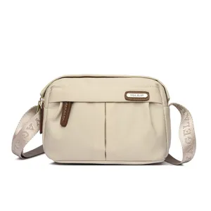 Casual nylon crossbody shoulder bag for women, lightweight daily messenger bag in khaki.
