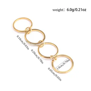 Detail view of stackable stainless steel rings with precise dimensions and weight