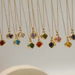 Chic Birthstones Detachable Zircon Pendant Necklace 18K Gold Plated Copper Necklace For Women Fashion Jewelry Gifts