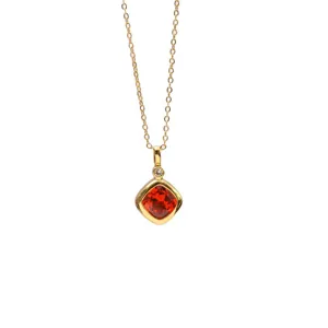 Minimalist 18K gold-plated copper necklace featuring a square orange cubic zirconia pendant